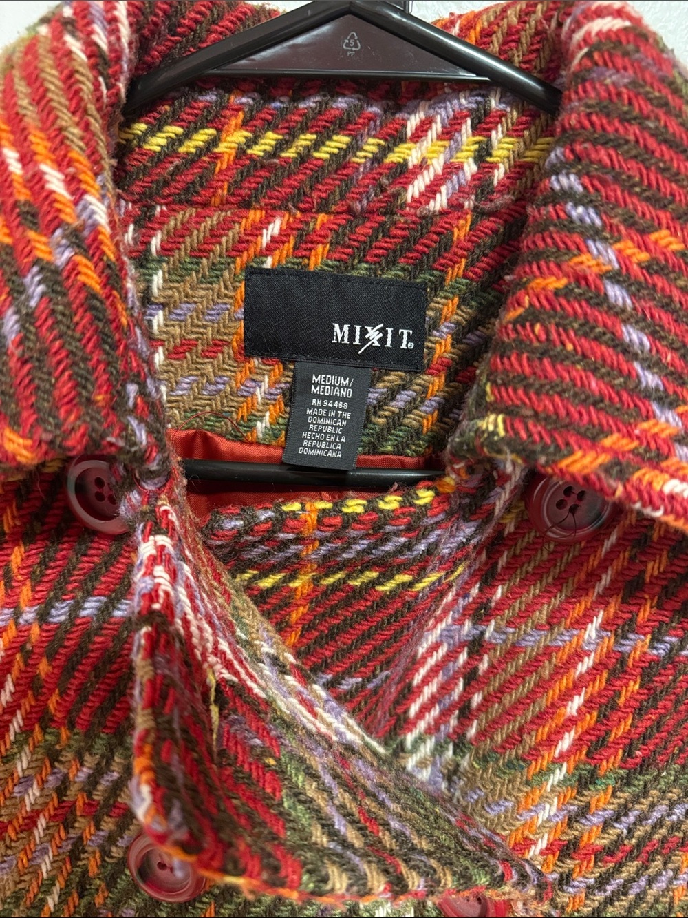Mixit Red Multi Plaid Double-Breasted Pea Coat - Picture 2 of 5